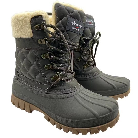 NWT Cougar Waterproof Lace Up Winter Boots Carlisle Olive Quilt - Picture 1 of 8